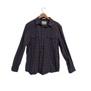 Cody‎ James Flannel Pearl Snap Shirt Mens M Navy Blue Plaid Western Cowboy Rodeo